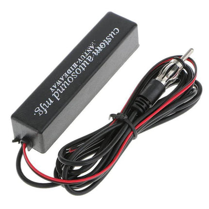 Universal Hidden AM/FM Radio Amplified Antenna for Vehicles - compact hidden amplified antenna module with wiring and car radio connector