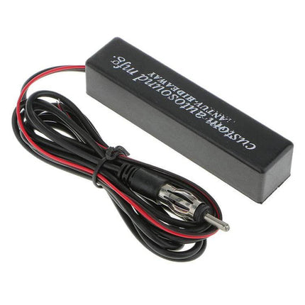 Universal Hidden AM/FM Radio Amplified Antenna for Vehicles - compact hidden amplified vehicle antenna with wiring and plug for improved AM/FM reception