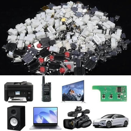Remote Control Touch Switch Button 250 Pcs Box Pack - assorted white touch switch buttons in mixed sizes and pin configurations for remotes, appliances, electronics