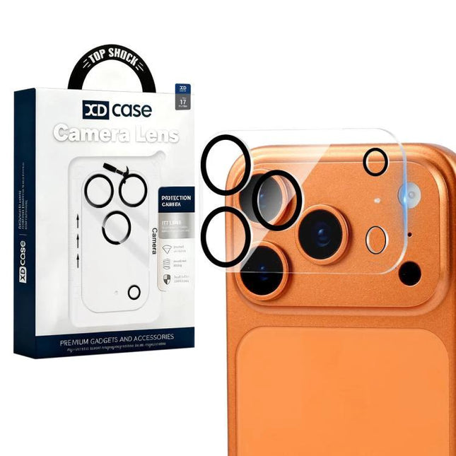 XDcase Camera Glass Film for Everyday iPhone Protection clear tempered-glass camera lens protector on orange iPhone