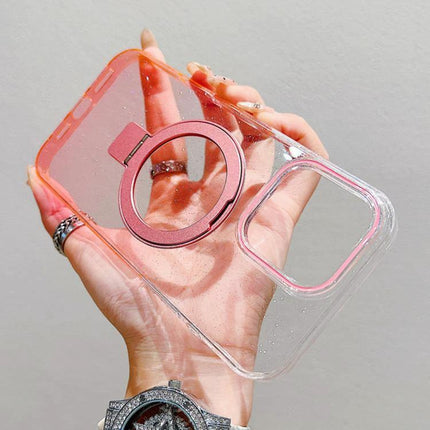 Daily iPhone Case With Ring Holder For Everyday Handling - clear pink polycarbonate case with rose-gold ring grip shown in hand