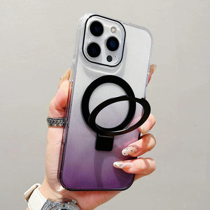 Daily iPhone Case With Ring Holder For Everyday Handling - clear purple gradient PC case with black ring grip shown in hand
