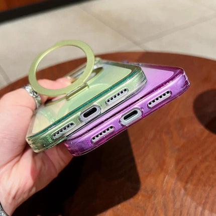 Daily iPhone Case With Ring Holder For Everyday Handling - green and purple PC phone cases with integrated ring grip shown