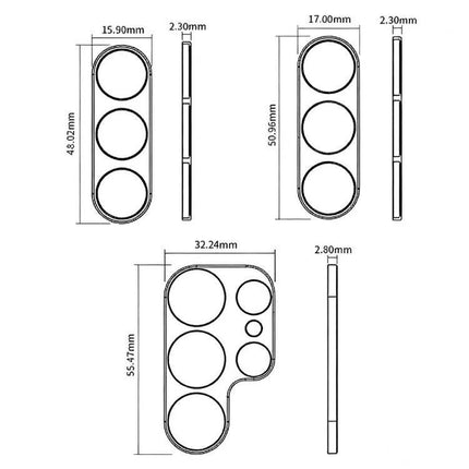XDcase Lens Protector for Everyday Phone Photography — aluminum alloy multi-lens camera protector technical dimensions diagram