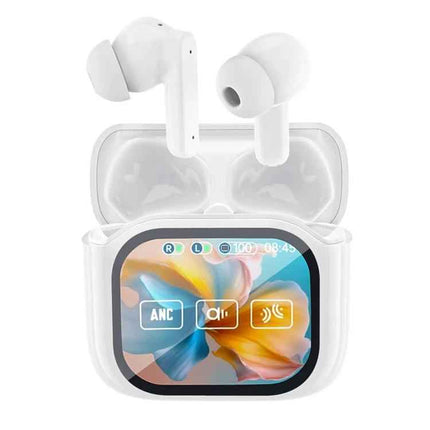Wireless Bluetooth Earbuds With Touchscreen Translator For Travel white earbuds with color display ANC translator controls