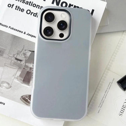 Protective Matte Case For Everyday iPhone Use in soft grey slim profile showing camera cutout and matte finish for daily handling and travel