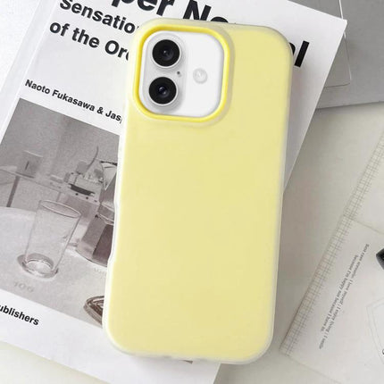 Essential Daily Protective Case For iPhone 16 Plus in pastel yellow TPU-PC blend showing camera cutout and slim protective profile
