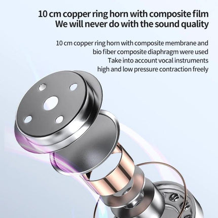 Wireless Neckband Earphones For Jogging And Hands Free Calls showing exploded copper ring horn driver and composite diaphragm assembly