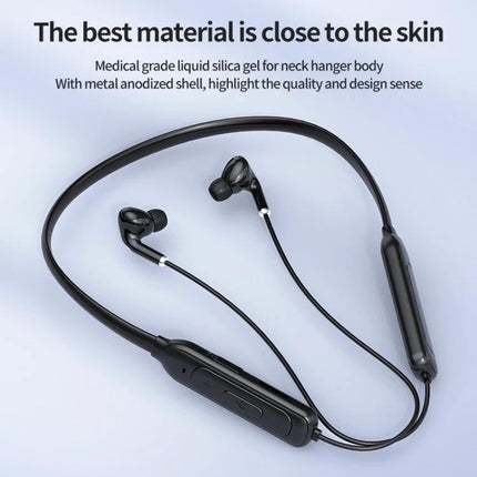 Wireless Neckband Earphones For Jogging And Hands Free Calls sleek black M60 neck-mounted Bluetooth 5.1 earphones with inline controls