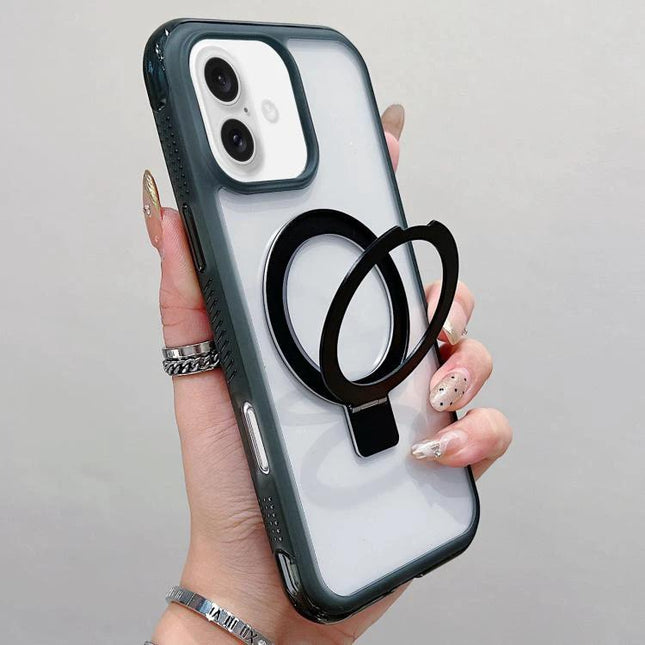 Practical Translucent Phone Case For Everyday Use with built-in metal stand and hand ring for horizontal or vertical viewing