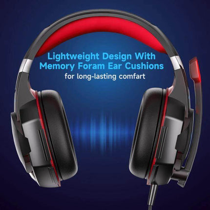 KOTION EACH Wired Gaming Headset With LED Light For PC Console lightweight memory foam ear cushions red black
