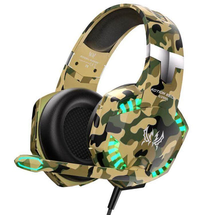 KOTION EACH Wired Gaming Headset With LED Light For PC Console camo design, USB and 3.5mm wired headset for gaming