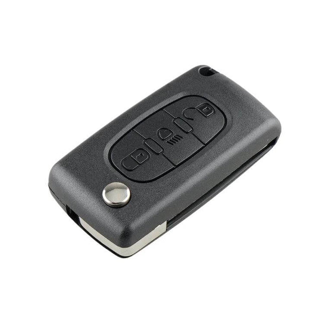 Peugeot 3-Button Folding Key Shell for Citroen Vehicles - replacement black key casing with 3-button layout for DIY electronics transfer