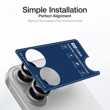 XDcase iPhone Lens Protector for Everyday Photography showing simple installation alignment tool over iPhone rear camera lenses