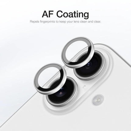 XDcase iPhone Lens Protector for Everyday Photography showing metal frame rings and 9H tempered glass protecting dual camera lenses