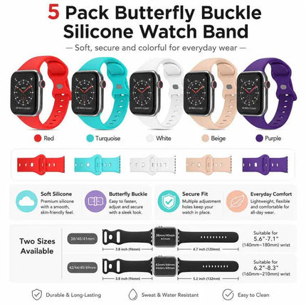 5-Pack Silicone Butterfly Buckle Apple Watch Bands 38-49mm | Syndmart