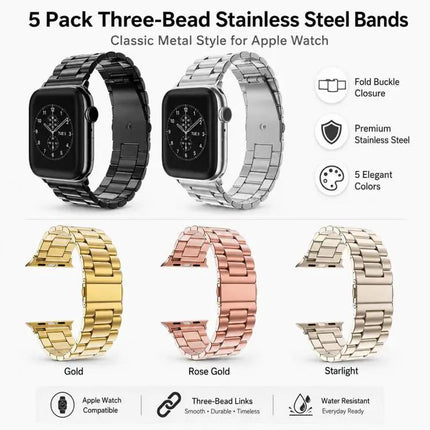 Stainless Steel 5-Pack Buckle Apple Watch Bands 38-49mm | Syndmart