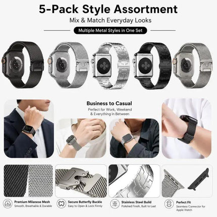 5-Pack Stainless Milanese And Butterfly Bands Apple Watch | Syndmart