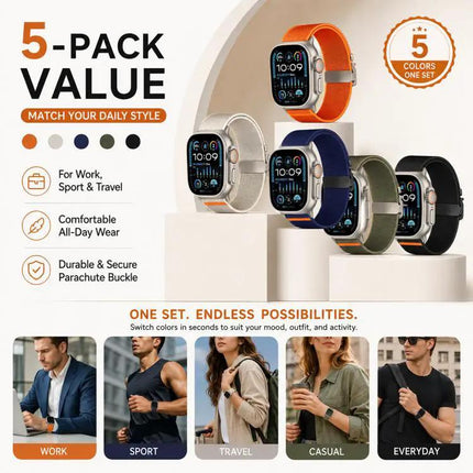 xDfind 5-Pack Nylon Parachute Buckle Apple Watch Bands | Syndmart