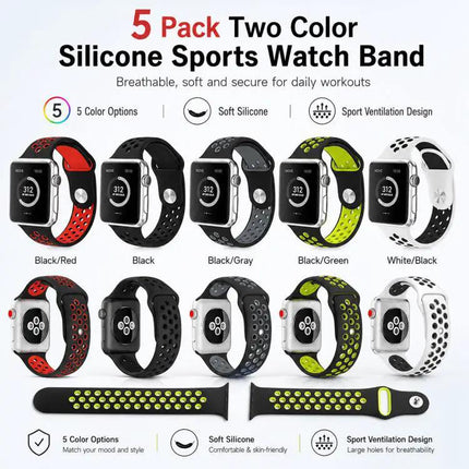 5-Pack Silicone Two-Tone Sport Bands for Apple Watch | Syndmart