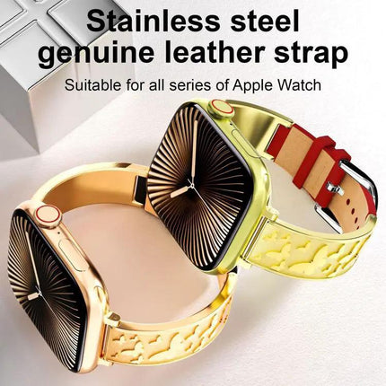 Stainless Steel Hybrid Leather Apple Watch Band 38-49mm | Syndmart