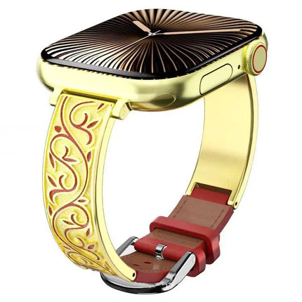 Xdfind Retro Floral Stainless Steel Leather Watch Band | Syndmart