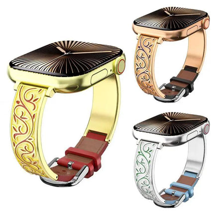 Xdfind Retro Floral Stainless Steel Leather Watch Band | Syndmart