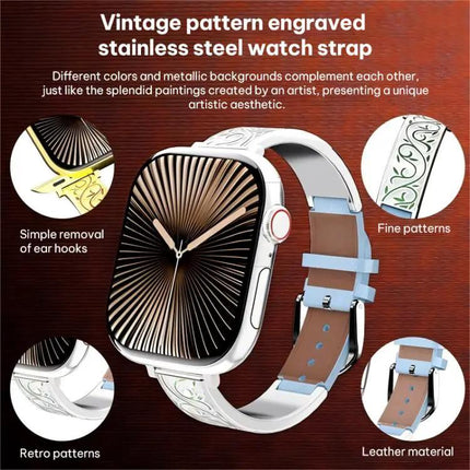 Xdfind Retro Floral Stainless Steel Leather Watch Band | Syndmart
