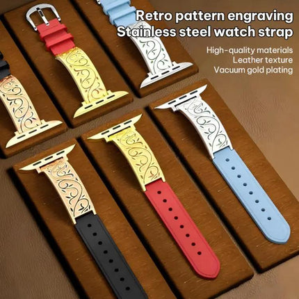 Xdfind Retro Floral Stainless Steel Leather Watch Band | Syndmart