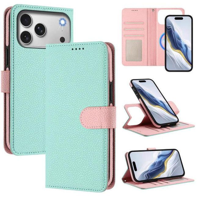 Vegan Leather Phone Case With Detachable Wallet in mint pink with RFID-blocking wallet, magnetic detachment and stand function