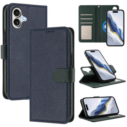 Vegan Leather Phone Case With Detachable Wallet showing navy pebble texture, magnetic detachable RFID-blocking wallet and stand function
