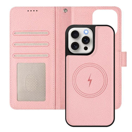 Vegan Leather iPhone Case With Detachable Wallet For Everyday Use in pink showing card slots, magnetic detachable wallet and wireless charging spot