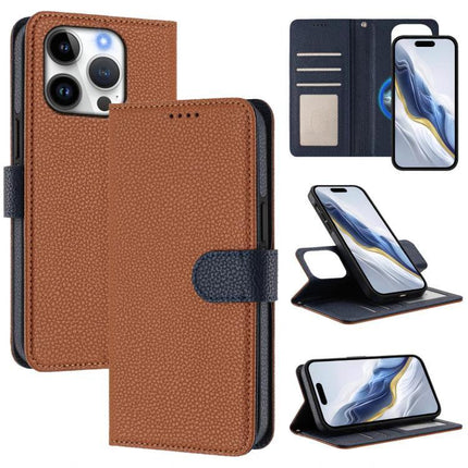 Vegan Leather iPhone Case With Detachable Wallet For Everyday Use, brown pebble-grain folio with magnetic removable card wallet and hands-free stand