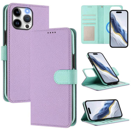 Vegan Leather Phone Case With Detachable Wallet For Everyday Use in lavender mint with built-in stand and card slots