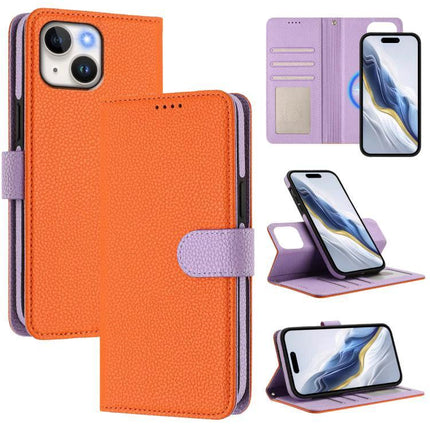 Vegan Leather Phone Case With Detachable Wallet For Everyday Use - orange vegan leather folio with detachable wallet, card slots and built-in stand