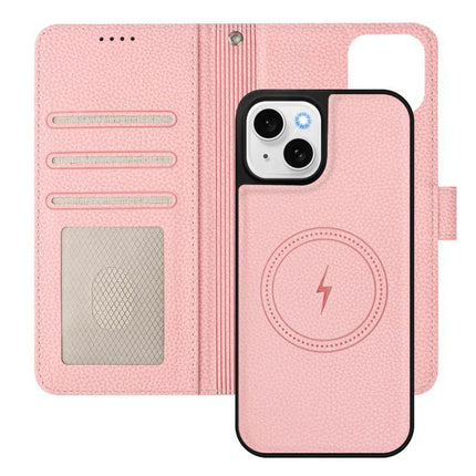 Vegan Leather Cardholder Phone Case For Everyday Protection in pink wallet style with card slots and magnetic wireless charging symbol