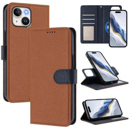 Vegan Leather Phone Case With Detachable Wallet in brown pebbled PU leather showing card slots, magnetic detachable wallet and built-in stand
