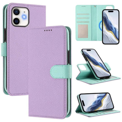 Vegan Leather iPhone Case With Card Holder For Everyday Protection And Easy Carry - purple mint wallet folio with RFID slots, magnetic detachable design