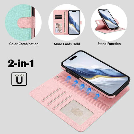 Detachable Vegan Leather Wallet Phone Case For On-The-Go Use - pink 2-in-1 magnetic wallet case with card slots, ID window and stand function