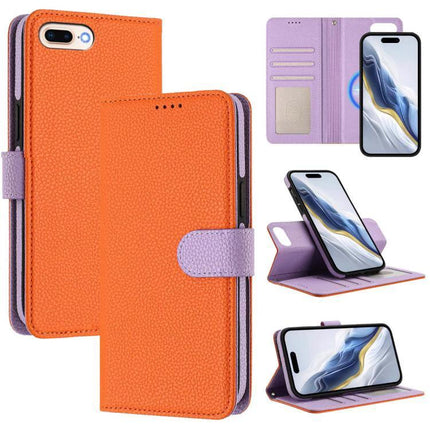 Detachable Vegan Leather Wallet Phone Case For On-The-Go Use orange and lavender magnetic detachable wallet phone case with card slots and stand