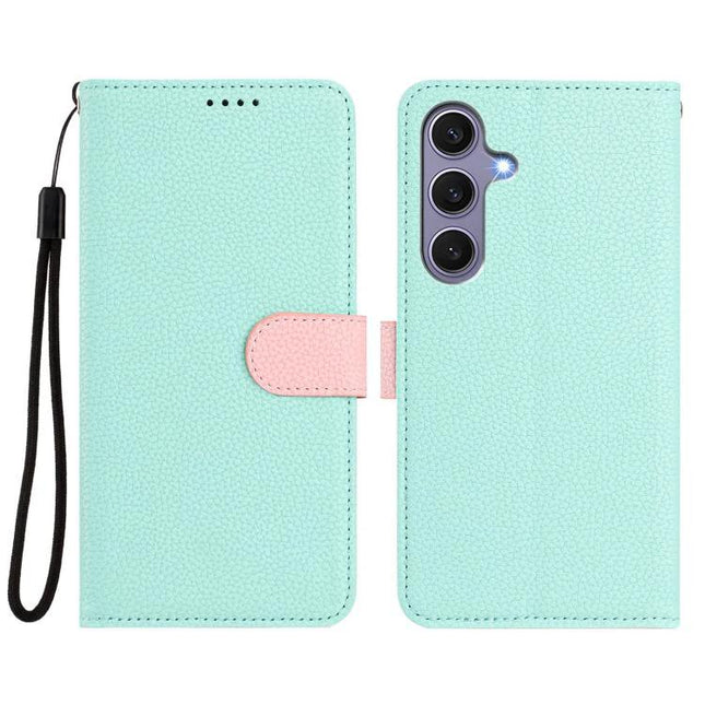Vegan Leather Samsung Phone Case Everyday Protection mint green wallet case with detachable card holder and wrist strap