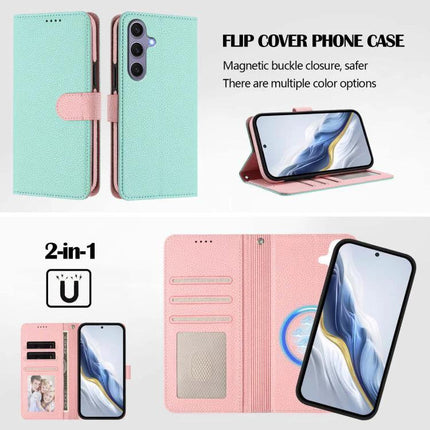 Vegan Leather Samsung Phone Case Everyday Protection - mint pink detachable wallet flip cover with card slots and kickstand