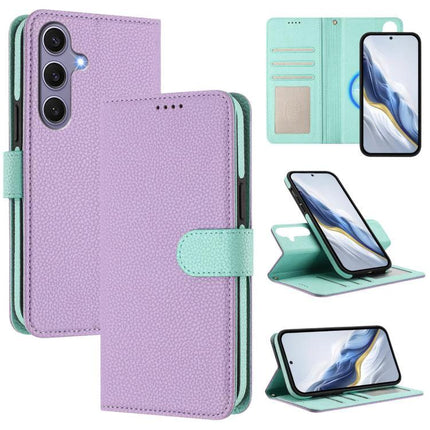 Vegan Leather Samsung Phone Case Everyday Protection - lavender mint wallet folio with detachable card holder and stand