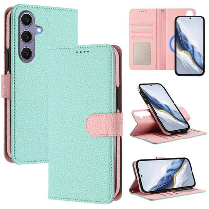 Vegan Leather Samsung Phone Case Everyday Protection mint green wallet folio with detachable card holder and stand
