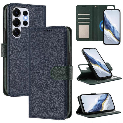 Vegan Leather Samsung Phone Case Everyday Protection with detachable wallet, card slots and hands-free stand in textured navy