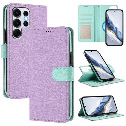 Vegan Leather Samsung Phone Case Everyday Protection purple mint detachable wallet stand for commute and hands-free video