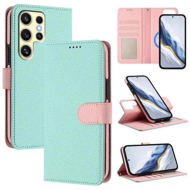 Vegan Leather Samsung Phone Case With Card Slots - mint green PU wallet case with TPU interior, card slots and kickstand for hands-free use