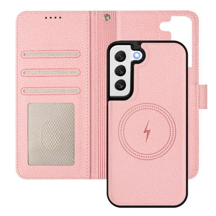 Vegan Leather Case For Samsung Phone Protection with detachable 2-in-1 wallet, RFID blocking, card slots, wireless charging circle, pink