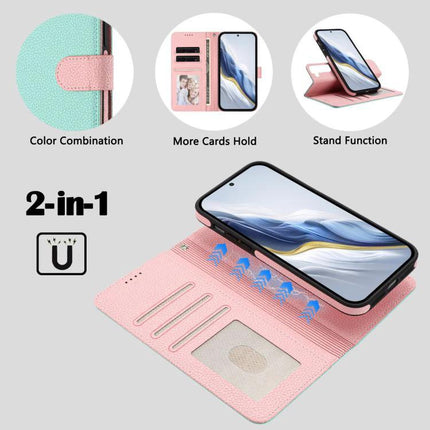 Vegan Leather Case For Samsung Phone Protection with detachable 2-in-1 wallet, card slots, RFID blocking and built-in stand in pink