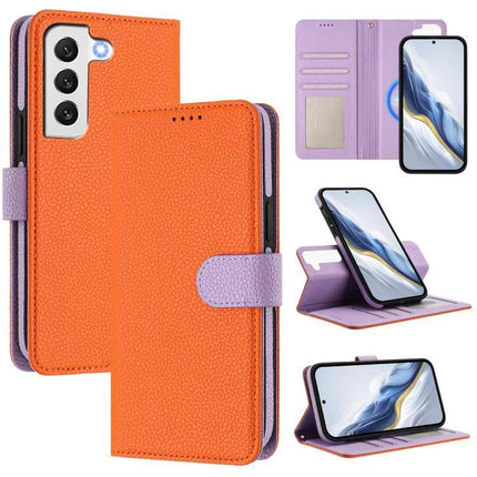 Vegan Leather Case For Samsung Phone Protection - orange purple detachable RFID wallet with built-in stand and card slots